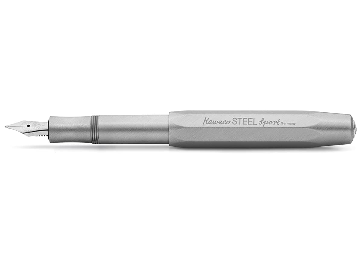 Kaweco STEEL SPORT Fountain Pen I Exclusive Stainless Steel Fountain Pen for Ink Cartridges Including Retro Metal Box I 13 cm I Nib: M (Medium)