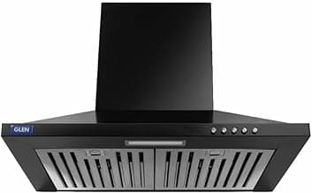 Glen Hood Aqua Plus 60cm Wall Mounted Pyramid Kitchen Chimney | 1000 m³/hr Suction | Baffle Filter | Push Button Control | LED Lights | 1 Year Comprehensive Warranty & 7 Year on Motor| Black |