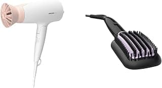 PHILIPS Hair Dryer BHD308/30 1600Watts Thermo-Protect Air-Flower and Philips Heated Hair Straightening Brush BHH880/10, Thermo-Protect Technology with Keratin-Infused Bristles (Black)