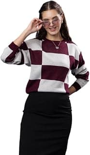 Prashar Women's 100% Wool Colorblock Striped Pullover Sweater | Full Sleeve Round Neck Winter Wear | Stylish & Warm Woolen Sweater for Women