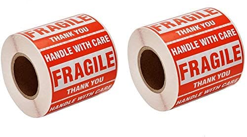 True-Ally 5 Rolls Fragile Stickers - 3"x 2" Strong Adhesive Red Fragile Labels Handle with Care Warning Stickers for Shipping Packing of Goods and Moving (5 Rolls - 1500 Sticker)