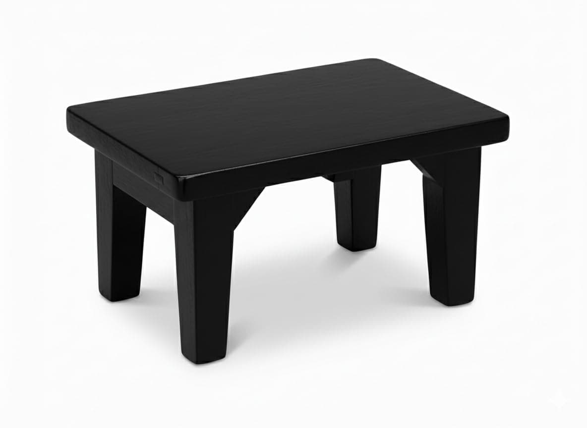 Bright Wood Craft Wooden Step Stools for Adults Kids, Bedside Bed Steps for High Beds Heavy Duty One Stepping Stool for Kitchen Bathroom Bedroom Hold Up 100 Kg Capacity (Black)