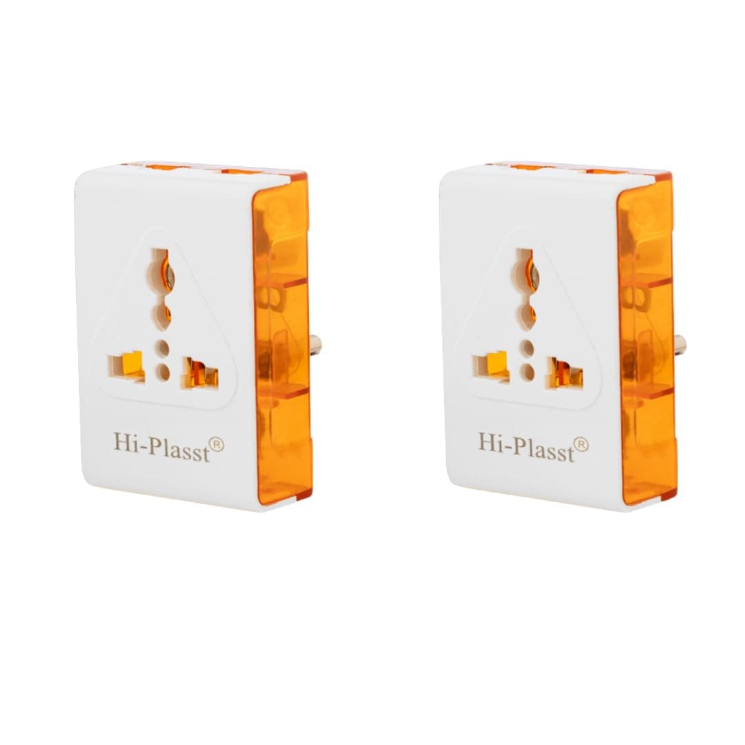 Hi-Plasst 3 Pin Multi Plug Socket (Pack of 2) - Universal Travel Adapter for India | USA/UK to India Converter Plug | 2Pin & 3Pin Compatible | Multi-Power Socket for Home, Office & Travel Accessories
