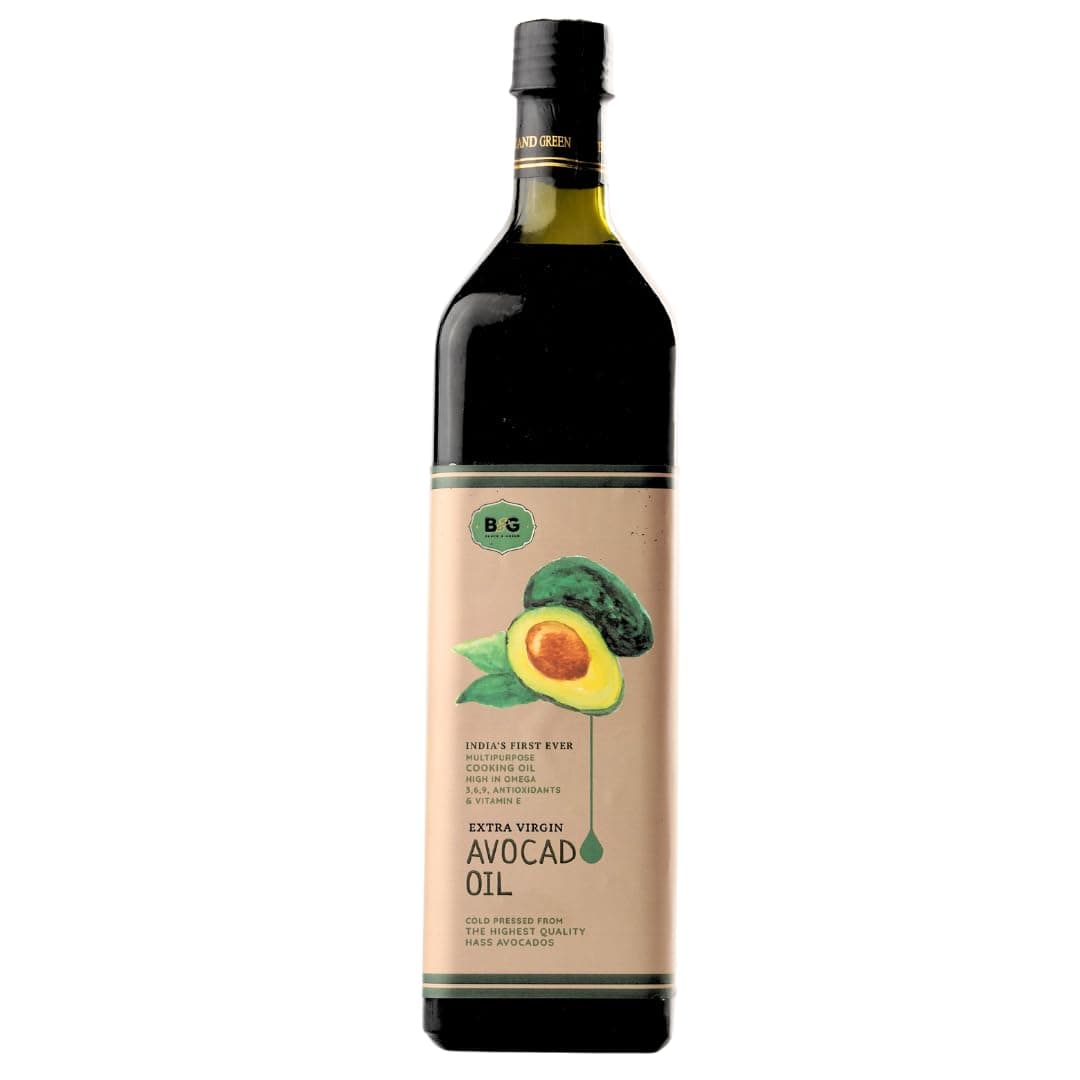 Black and Green Extra Virgin Cold Press Multipurpose Avocado Cooking Oil Bottle (1000 ml)