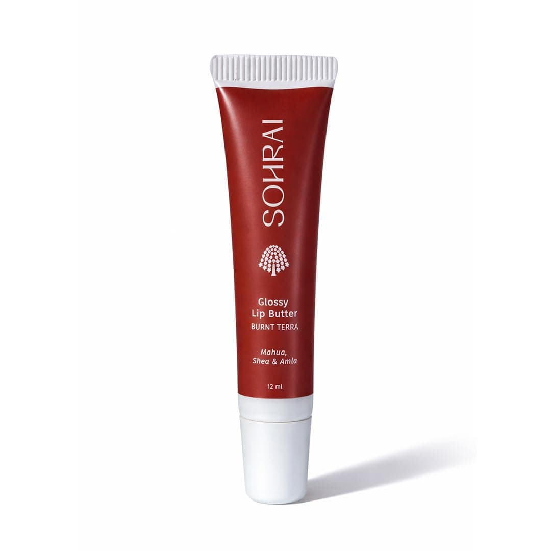 Sohrai Tinted Glossy Lip Butter - Burnt Terra 12ml | Amla & Mahua Oil Infused | For Dry & Chapped Lips | For Pigmented Lips
