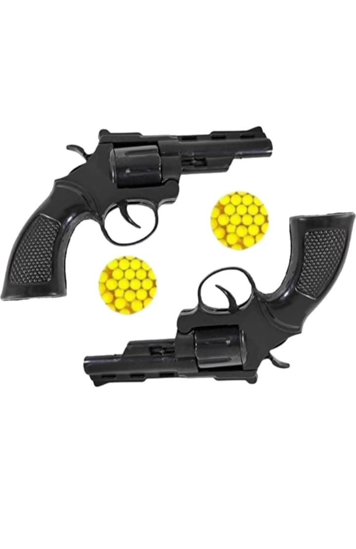 Model Gift House Plastic Toy Pistol Set with Removable Magazines, Safe Spring Action BB Toy Gun Combo with 2 Pack Yellow Plastic Bullets for Kids Pack of 2, Black, with Yellow BBS