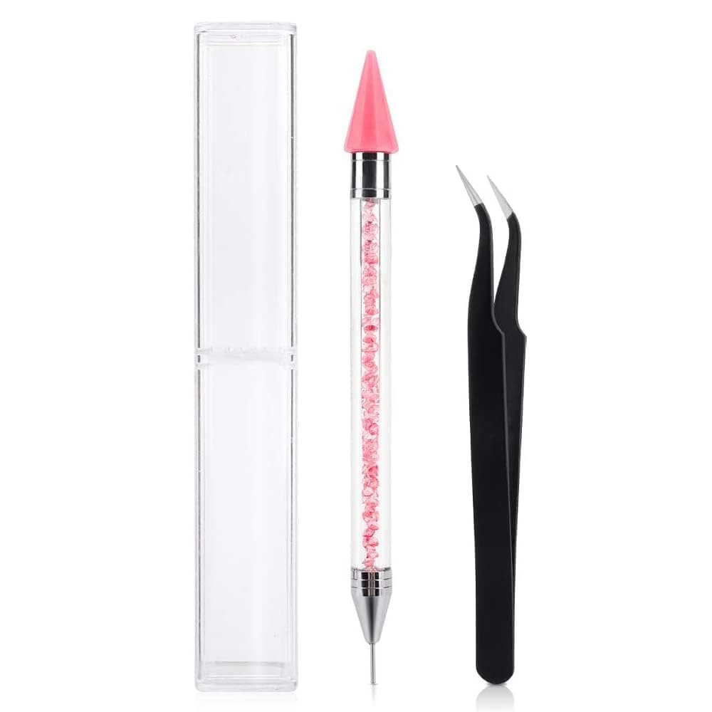 INOG Rhinestone Picker Pen Tool & Tweezer, Dual-Ended Diamond Painting Wax Pencil Gems Crystals Picker Pen Nail Art DIY Decoration Tool (2PCS)