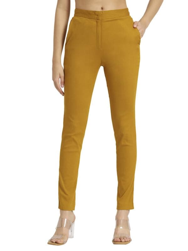 beSOLiD Cotton Lycra Casual Pant for Women's | Stretchable Slim Fit Cigarette Pant | Regular fit Ankle Length Trouser | Formal Pant for Office, Daily Outdoor Lifestyle