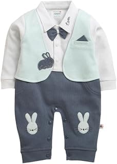 BUMZEE Baby Boys Cotton Full Sleeves Solid Sleepsuit With Attached Bow Tie