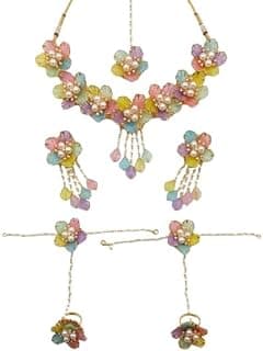 Koogly Floral Bridal Jewelry Set for Women | Yellow Flower Necklace Set with Earrings, Maang Tikka, Hathphool & Hand Accessories | Wedding, Mehndi & Haldi Jewellery(PACK OF 1)