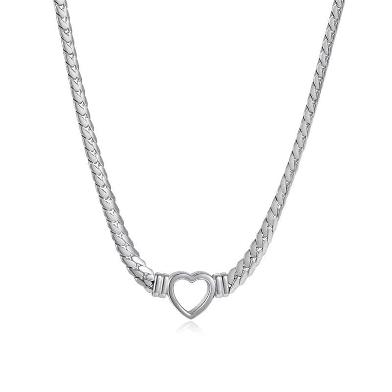 Aaishwarya 18K Silver Plated Thick Chain Heart Necklace For Women and Girls | Stainless Steel, Anti-Tarnish Jewelry | Stylish Trendy Statement Necklaces | Hearts Jewellery Gift for Valentine's Day
