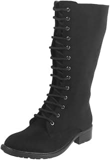 Mochi Women Suede Leather Block Heel Knee High Boot