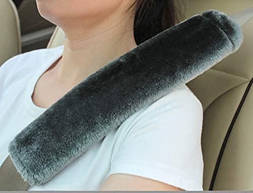 Fluffy's Soft Faux Sheepskin Seat Belt Shoulder Pad for a More Comfortable Driving, Compatible with Adults Youth Kids - Car, Truck, SUV, Airplane,Carmera Backpack Straps 2 Packs Dark Gray