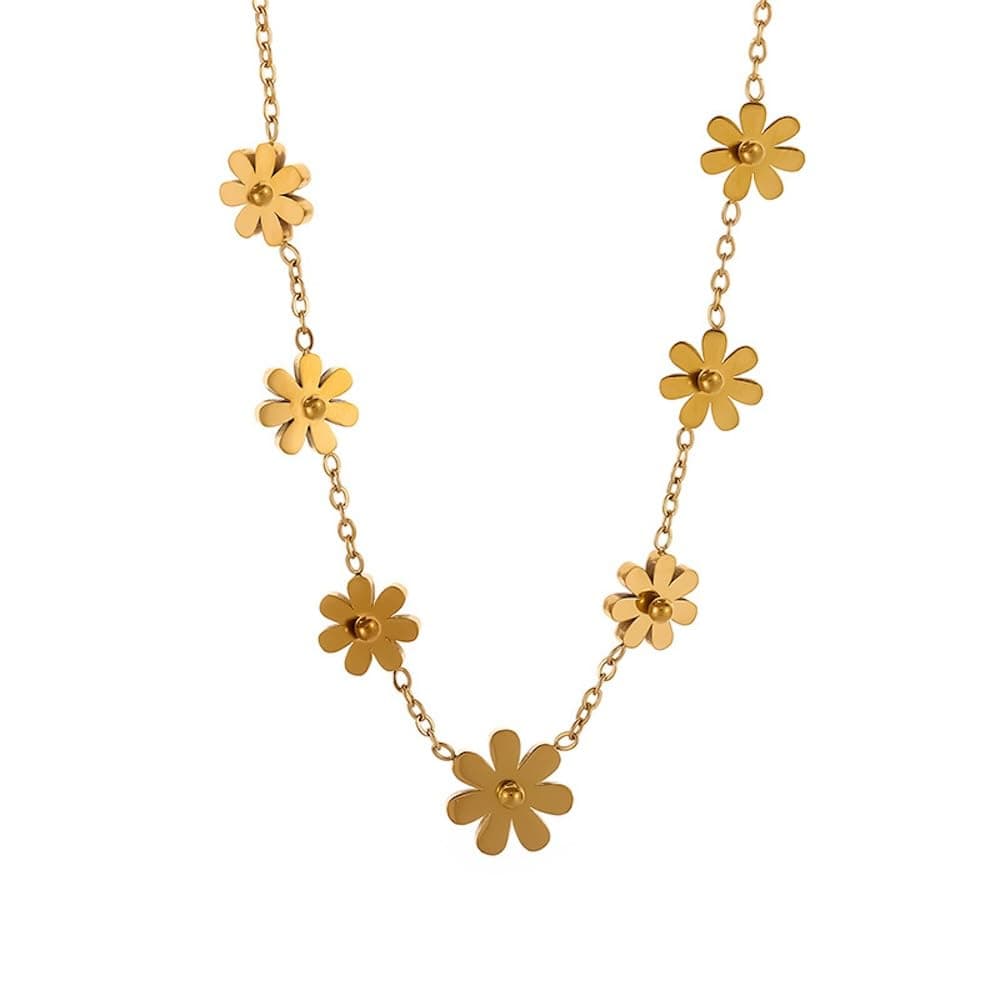 Aaishwarya 18K Gold Waterproof Floral Chain Necklace with Daisy Charms | Anti Tarnish Adjustable Chain | Gift for Women and Girls