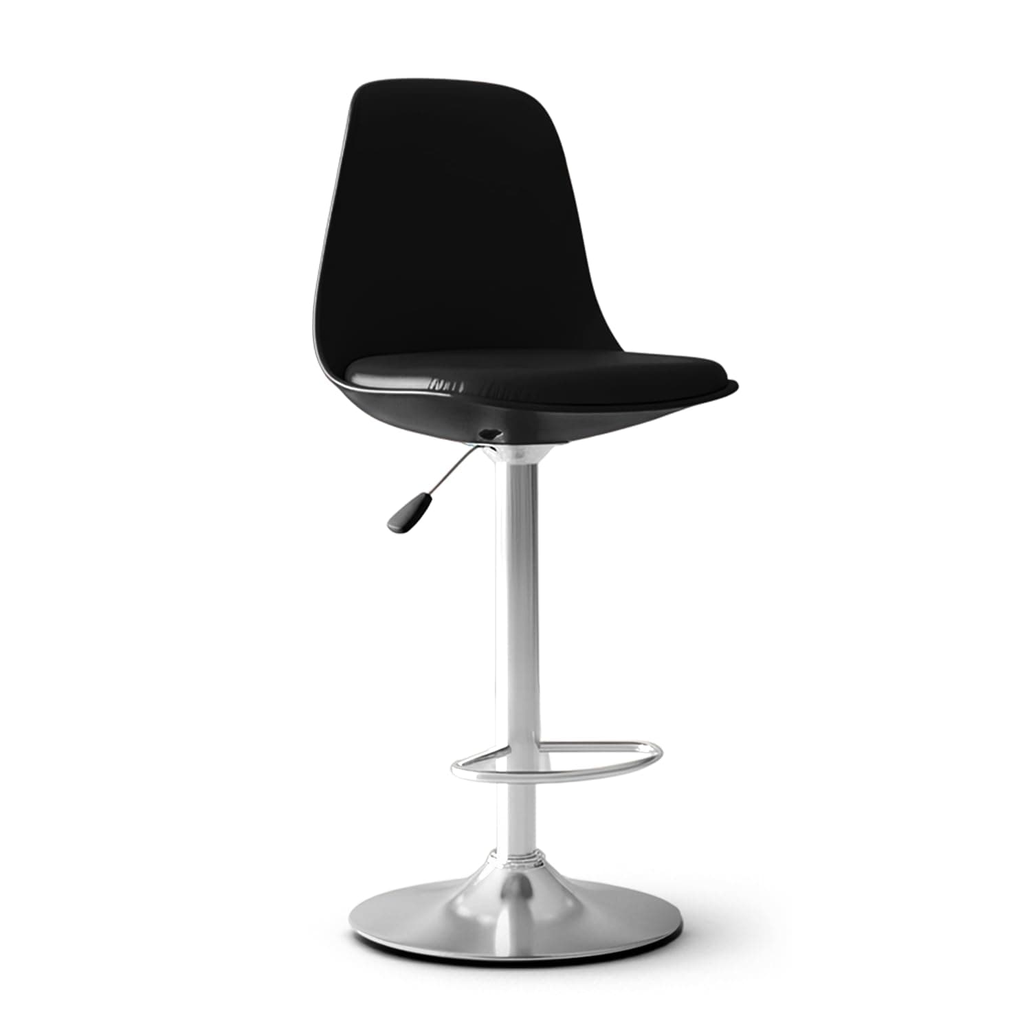 DIYA Seating Solutions 360° Revolving Adjustable Height Bar Stool Chair with Chrome Metal Base & Footrest for Kitchen, Cafeteria | 1 Year Warranty | Leatherette Upholstery & Comfortable Seating- Black