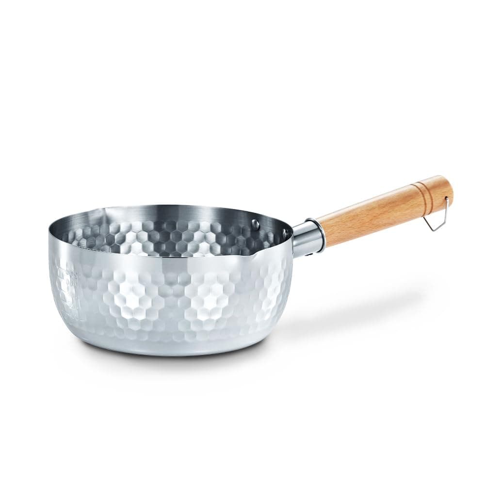 (1 PC) - CONCORD 1.9l Stainless Steel Yukihira Pan. Traditional Japanese Saucepan with Wood Handle. Great for Ramen, Tempura, Milk, etc.