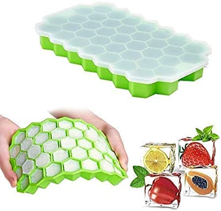 WIDE MART Flexible Silicon Honeycomb Shape Ice Cube Mould Chocolate Cake Maker Tray-37 Cavities Mold with Cover | Ice Cube Mold