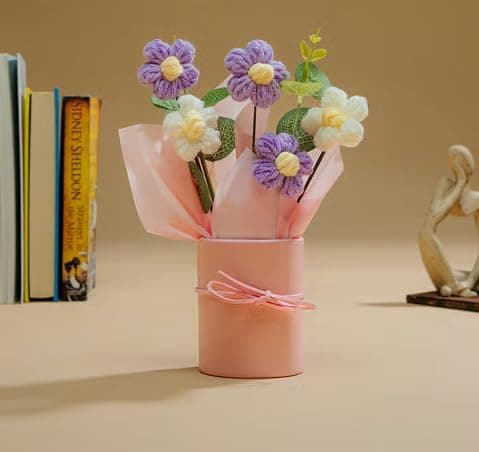 PRESCO Artificial Crochet Flower Bouquet/Artificial Flowers Bunch/Aesthetic Bouquet Gift, Cute & Unique Gift for Valentine, Anniversary, Birthday, Girlfriend, Table Decoration Items & for Home Decor