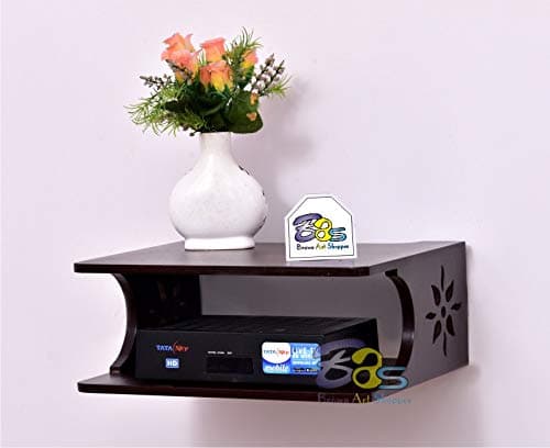 Brown Art Shoppee Set Top Box Stand Wall Shelf & WiFi Modem Rack for Living Room with Side Carving Flower Design (Brown)