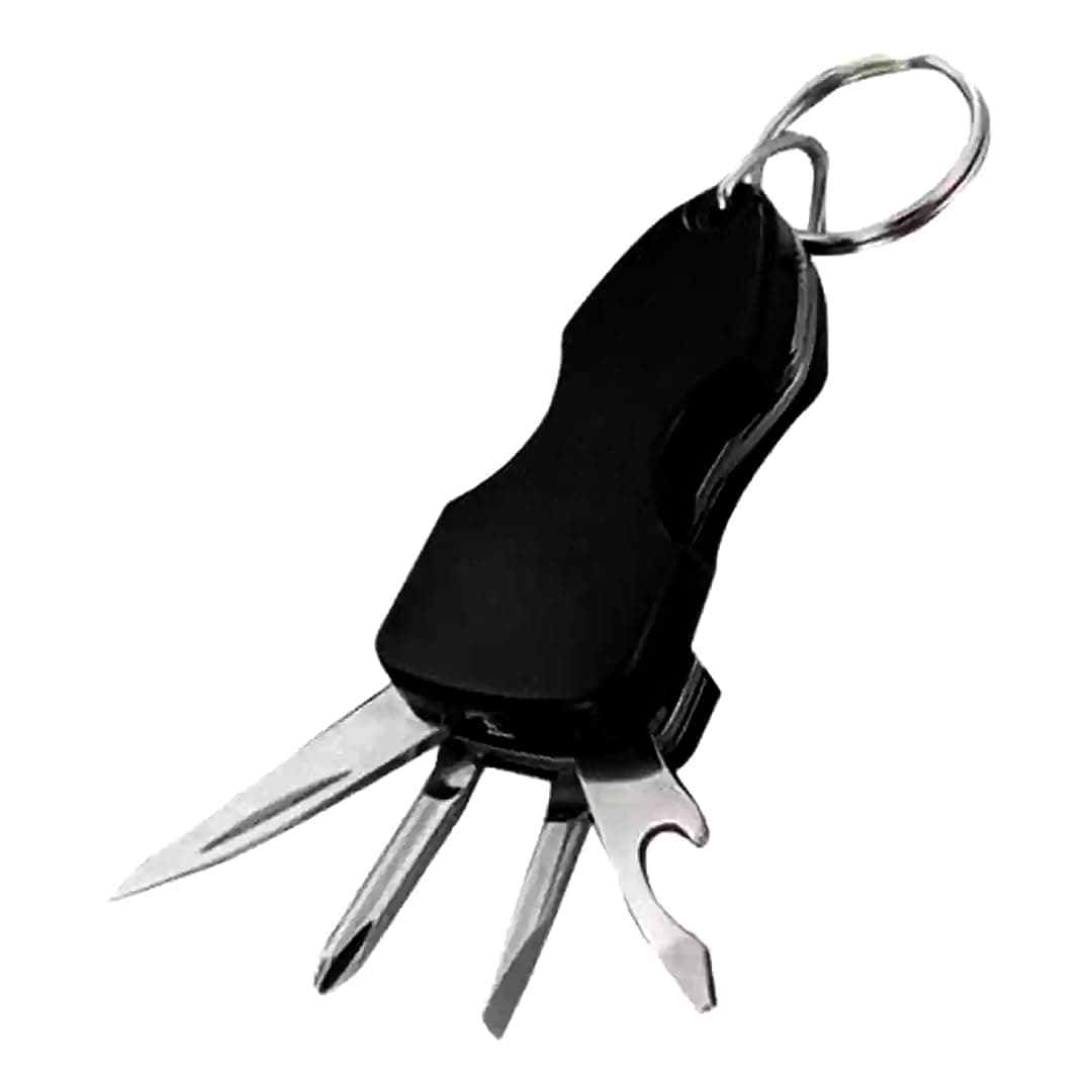Giftana Military Mini Army Toolkit, Screwdriver, Keychain and Other Functions, 6 in 1 Multi Function Tool Bottle Opener Keychain With Torch Gift for Birthday for Brother, Friend, Boyfriend(Black)