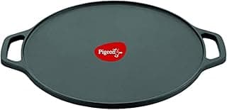 Pigeon Long Lasting Cast Iron Flat Tawa, Naturally Non-Stick, Even Heat Distribution and Retains Heat for Long That Compatible with All Heating Source - Black - 300 Mm