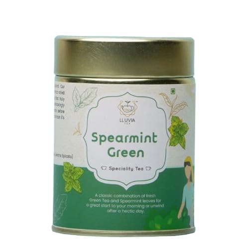 LLUVIA TEA Spearmint Green Tea (50g) | Supports PCOD/PCOS, Hormonal Balance & Facial Hair | Herbal Loose Leaf Tea | Caffeine-Free | Antioxidant-Rich, Stress Relief & Refreshing