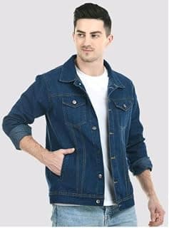 Generic Men's Regular Fit Washed Full Sleeve Denim Jacket. (IN, Alpha, L, Denim Dark)