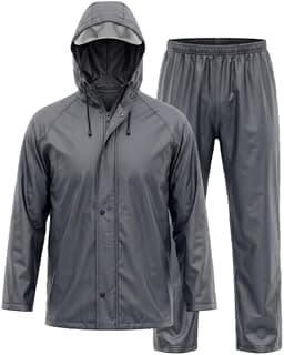 GRECIILOOKS Men`s Raincoat | raincoat For men Waterproof with Hood | Rainsuit with Drawstring & heavy duty zippers | rain coat for Mens with Transparent Visor