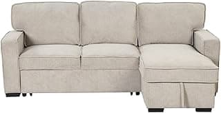 Royaloak Boston American Lounger Fabric| Convertible Sofa to Bed | Built in USB Port | Solid Wood Frame | Pocket Springs | Sofa Bed with Storage | Sofa Bed 3 Seater | L Shape Sofa Cum Bed, Cream