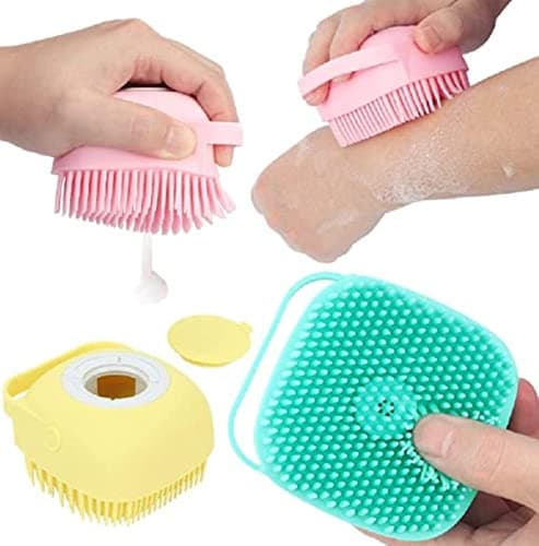 Hotfix Silicon Massage Bath Brush, Scalp & Bathing Brush For Cleaning Body Silicon Wash Scrubber, Cleaner & Massager For Shampoo, Soap Dispenser Bathing Tool Brushes, Bathroom, Men & Women & Child
