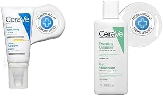 CeraVe AM Facial Moisturizer (52ml) SPF 50 and Foaming Cleanser (88ml) for Normal to Oily Skin Non-Comedogenic
