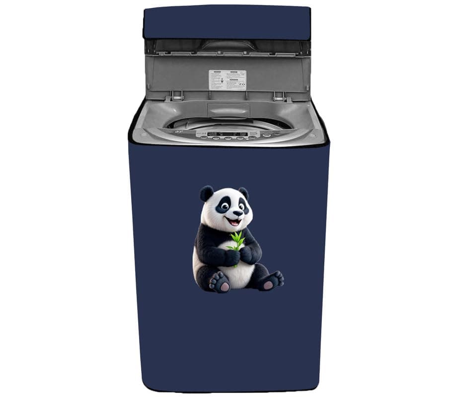 Amodori Waterproof Top load washing machine cover Compatible for LG & SAMSUNG 8.5 Kg to 10KG Solid Blue rendering panda bear print
