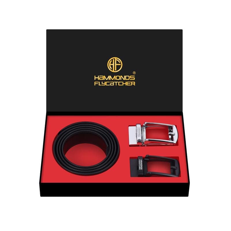 HAMMONDS FLYCATCHER Genuine Leather Belt Buckle Combo for Men, Premium Leather Strap with 2 Buckles, Ratchet Track Free Size Auto Lock Adjustable Belt upto 46 Inches, For Formal and Casual Wear