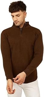 Kvetoo Men High Neck Zipper Full Sleeve Woolen Winter Sweater