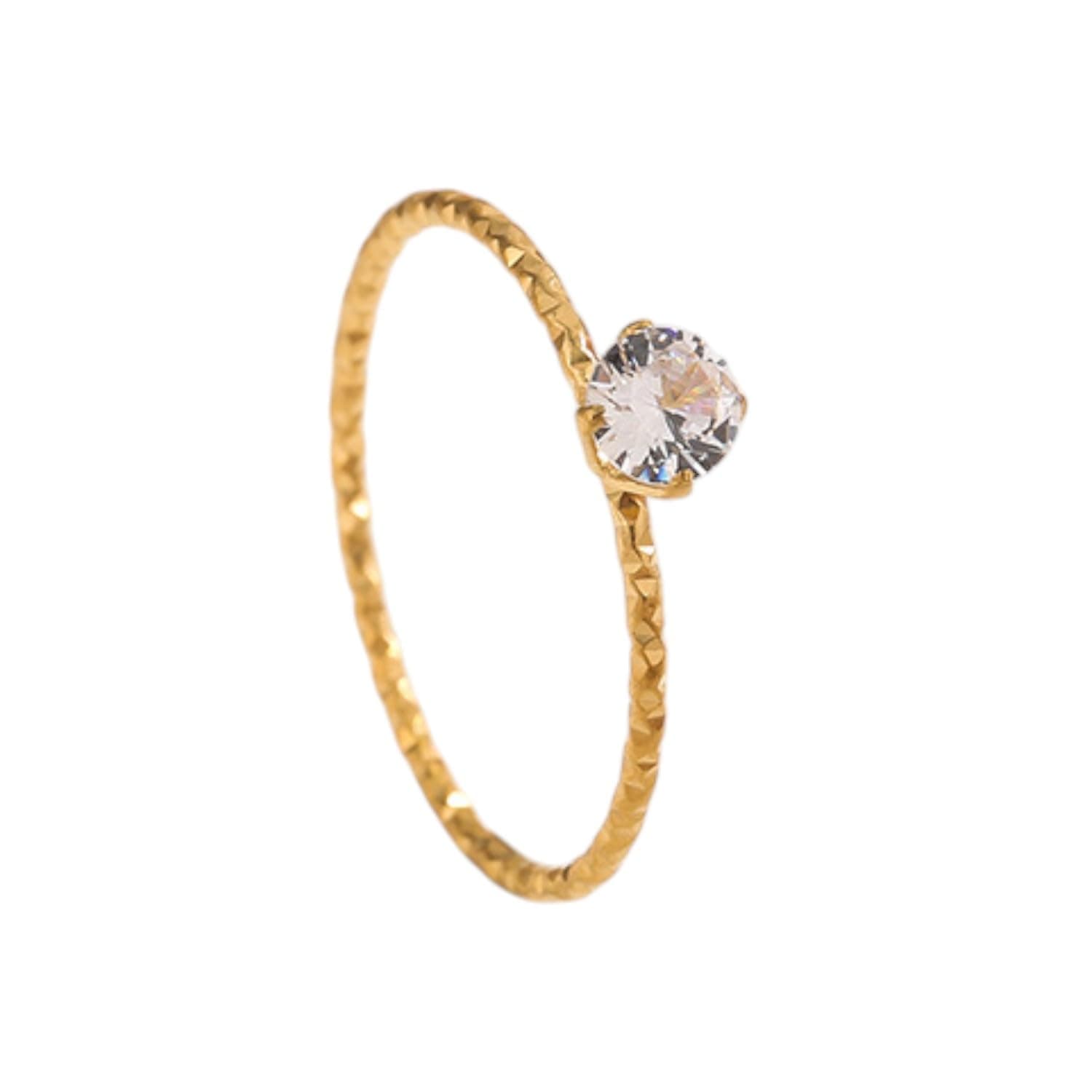Aaishwarya 18K Gold Plated Zircon THIN Minimal Solitaire Ring, Size: 6/7/8| Minimal Rings For Women and Girls | Dainty Stackable Rings for Everyday & Party | Anti-Tarnish Jewelry | Valentine Gift