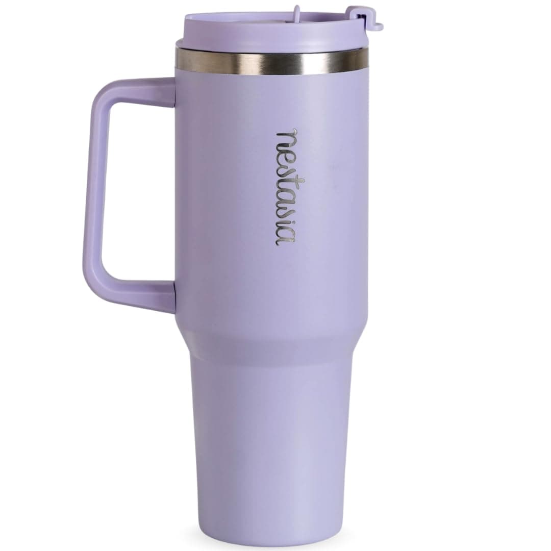 Nestasia GripSip40 Tumbler with Straw & Side Handle 1.2L | Insulated Stainless Steel Sipper Water Bottle for Adults with Dual Flip Opening Sip-Swig Leakproof Lid for Office & Gym (Periwinkle)
