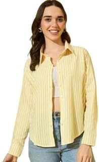 Women’s Striped Shirt, Casual Button Down Shirt for Women, Full Sleeve Cotton Blend Oversized, Ladies Formal & Casual Wear Top
