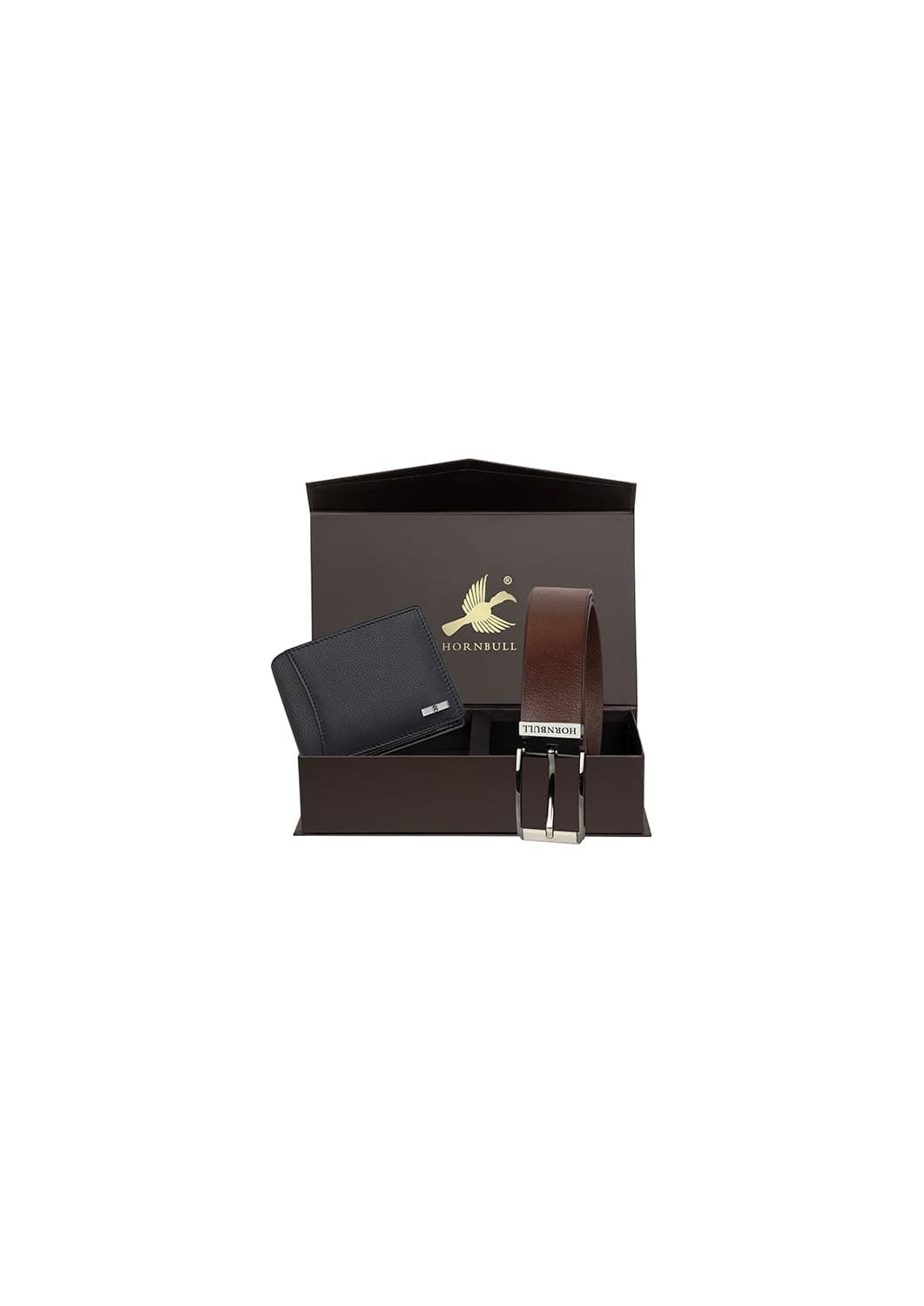 HORNBULL Leather Men Black Wallet And Brown Belt Combo Bw9296