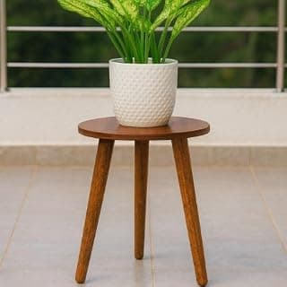 VASIL MART Wooden Three Legs Round Coffee Table and Side Table with Pillars for Plant Holder,Plant Stand, Books, and Magazines in Compact Spaces Natural