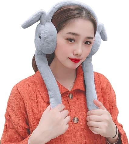 THE DDS STORE Moving Earmufuffs With Rabbit Ear In Winter Windproof Girls Ear Warmer Plush Knitted Ear Muffs Hairy Rabbit Ear