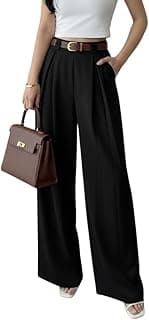 SMOWKLY Women’s Korean Style Loose Fit Wide Leg Trousers | Cotton Blend Pleated Palazzo Pants with Elastic Back Waist | High Waist Office & Casual Wear | Stretchable & Breathable