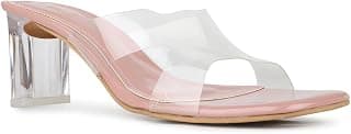 Inc.5 Womens Peach Casual Transparent Square Toe Block Heel Sandals