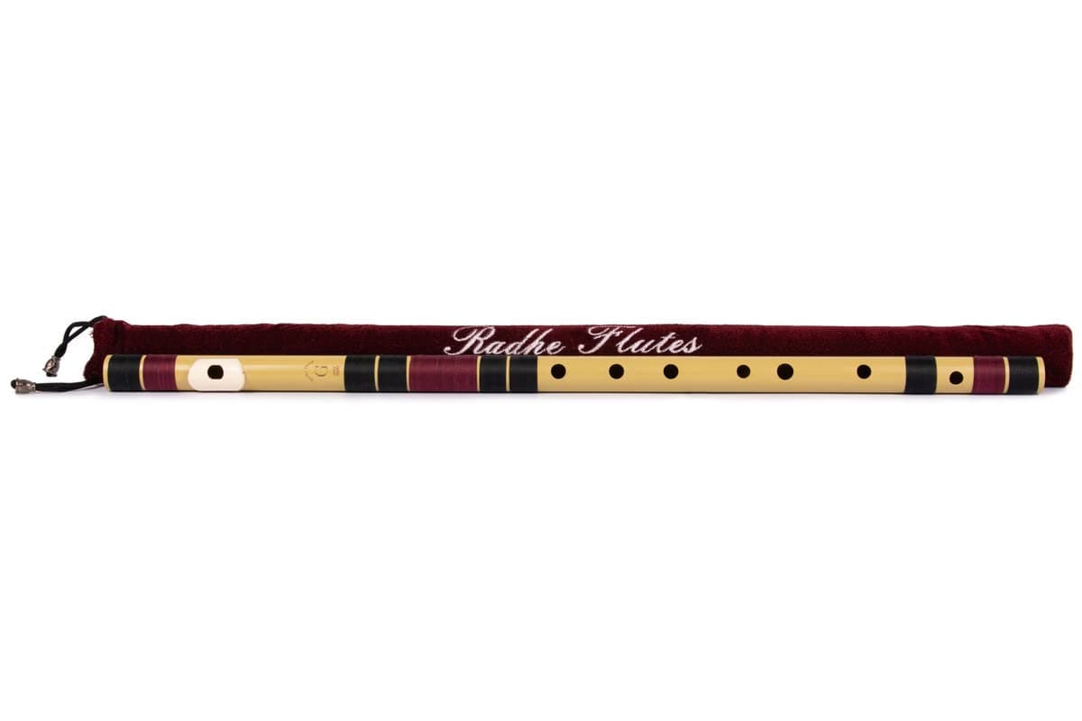 Radhe Flutes PVC Fiber Bass G With Velvet Cover (Beige Flute With Black & Maroon Threads)