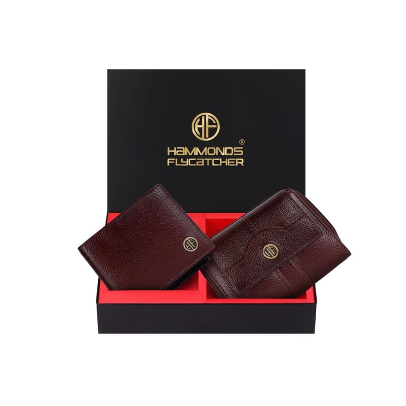 HAMMONDS FLYCATCHER Leather Wallet Combo Gift Set - Marriage Wedding Gifts for Couples Wife Husband - RFID Protected Men's & Ladies Women's Wallets, Multiple Card Slots - Coffee Brown
