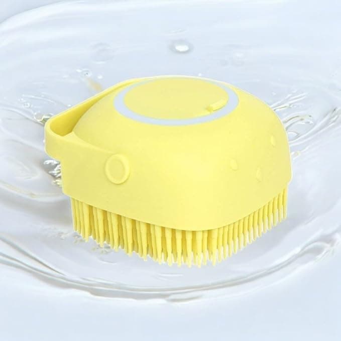 CR Silicone Bath Brush for Body Scrubber, With Handle (Pack of 1 Brush, Yellow) with top lid