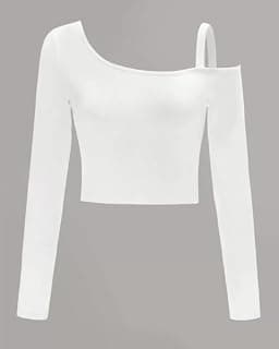 JC JUMMY COUTURE ONE Shoulder Full Sleeve Length Ribbed Tops for Women