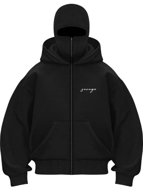 Balaclava zipper Hoodie for men 350 GSM Heavyweight Ninja Hoodies for men