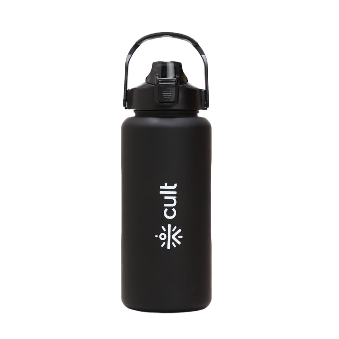 CULT Motivational Water Bottle 2L with Time Marker & Straw Large BPA-Free Gym Sipper Bottle with Leakproof Lid & Carry Strap Durable, Portable Sports Water Bottle for Men & Women Black