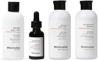Minimalist Salicylic Acid Complete Care Kit | 2% BHA Face Serum, Anti Dandruff Shampoo, Oil Control Scalp Shampoo & Salicylic Acid Body Wash | Acne, Dandruff & Oily Skin Treatment Combo