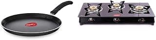 Pigeon by Stovekraft Special Non-Stick Aluminium Flat Tawa, Black (27cm) & Pigeon by Stoverkraft Glass Top Aster 3 Burner
